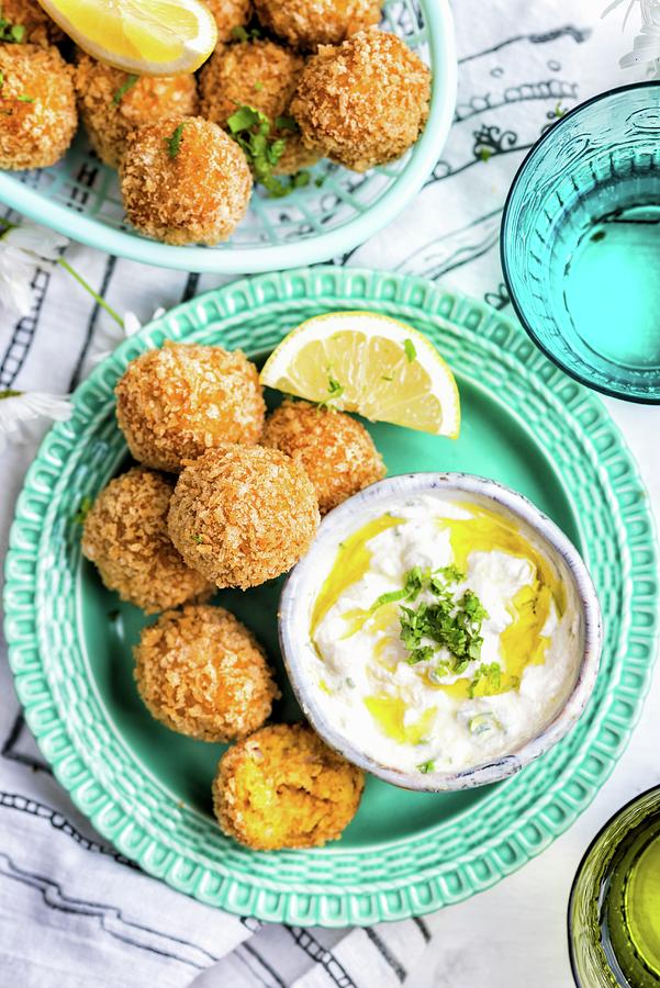 Carrot Falafel With Tahini Yogurt Dipping Sauce Photograph by Lucy Parissi