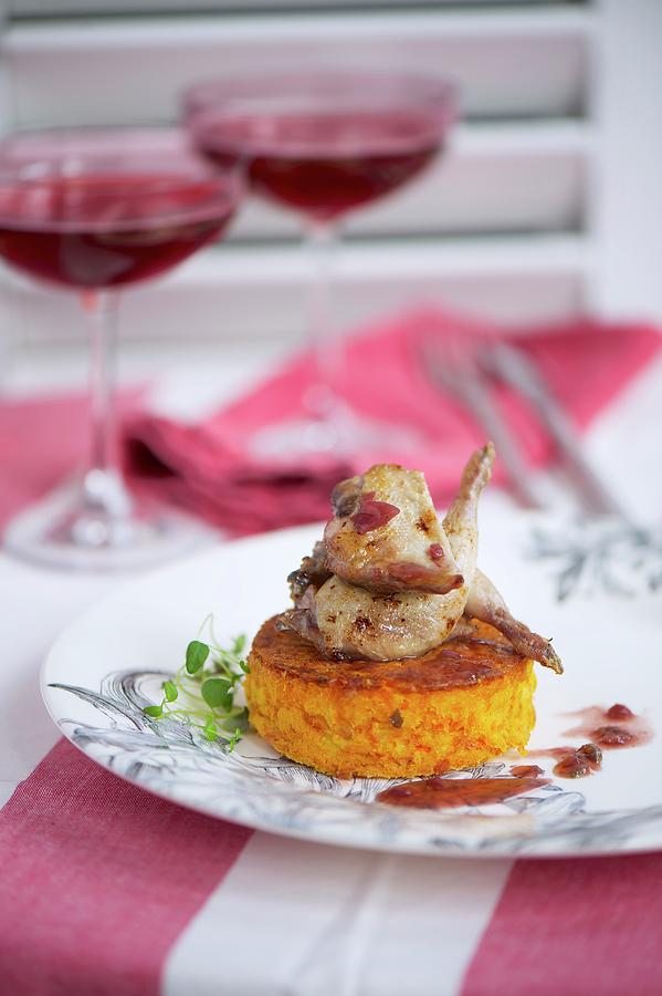 Carrot Fritter With Quail Legs Photograph by Winfried Heinze