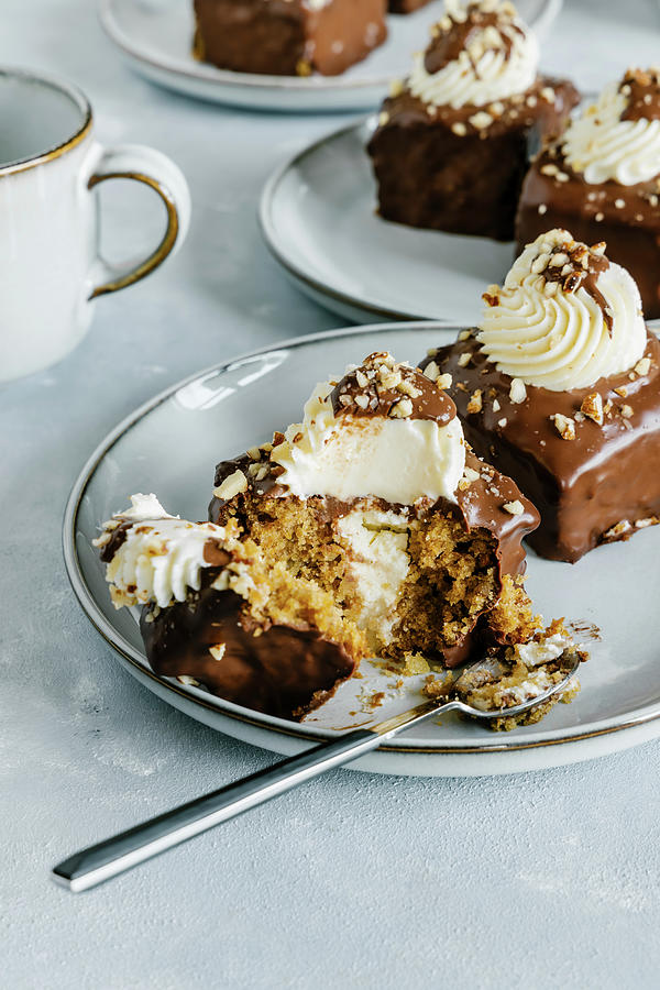 Carrot Mini Cakes With Cream Cheese, Chocolate And Nuts Photograph by Alla Machutt