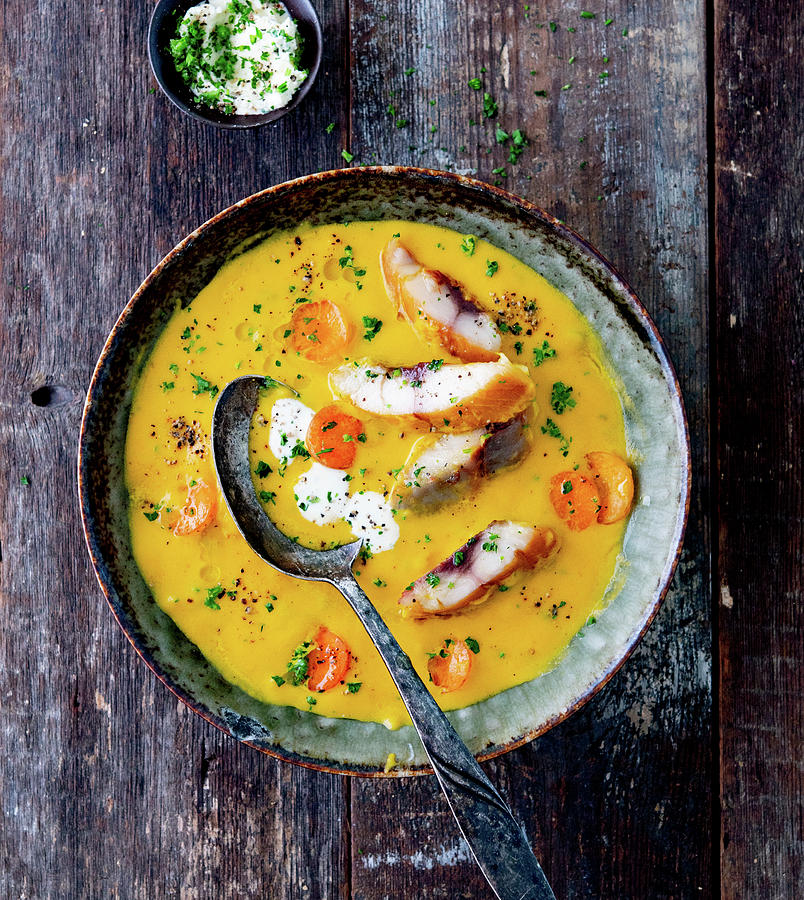 Carrot Soup With Mackerel Fillets Photograph by Udo Einenkel