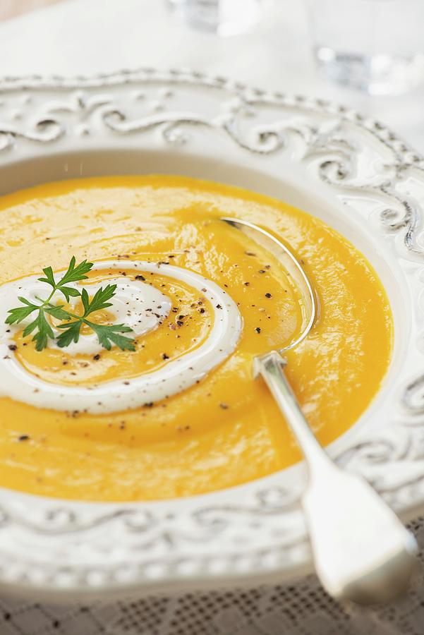 Carrot Soup With Sour Cream Photograph by Jonathan Short
