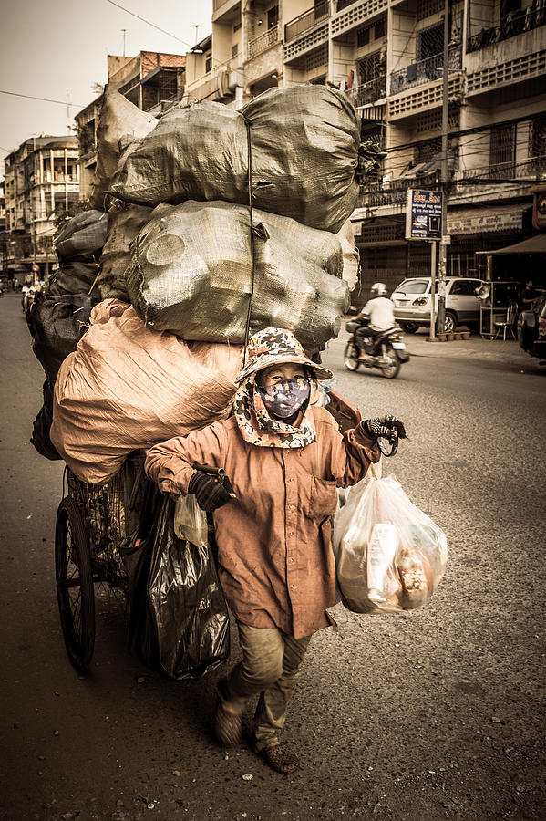 Bottle Photograph - Carrying My Life - Phnom Penh - Cambodia by Jean-francois Perigois