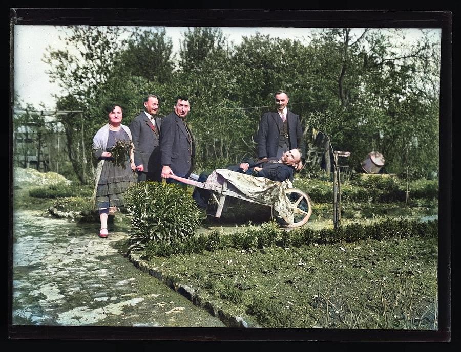 Carrying The Sick, France, Circa 1900s-1910s From Silver Dry Gelatin Negative Colorized By Ahmet Asa Painting