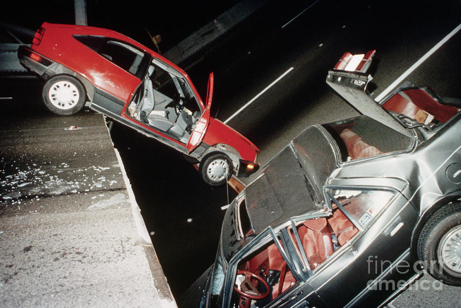 Cars And Damaged Bridge After Earthquake Photograph by Bettmann
