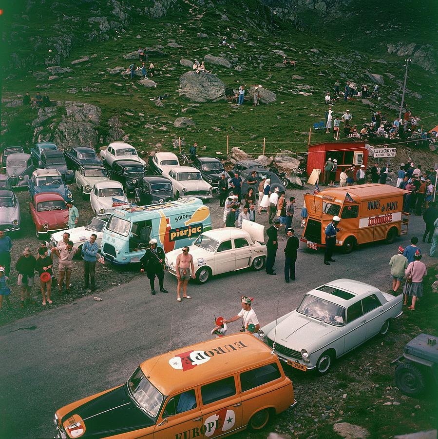 Cars And Reporters Awaiting The Tour De Photograph by Keystone-france