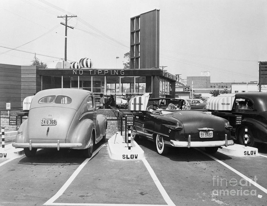 Cars At Automated Drive-in Restaurant Photograph by Bettmann