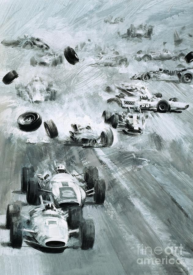 Car Painting - Cars Crashing At The Indianapolis 500 by Graham Coton