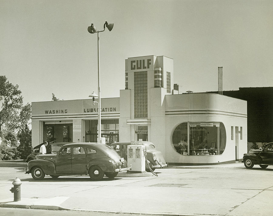 Cars Parked At Gas Station Photograph by George Marks