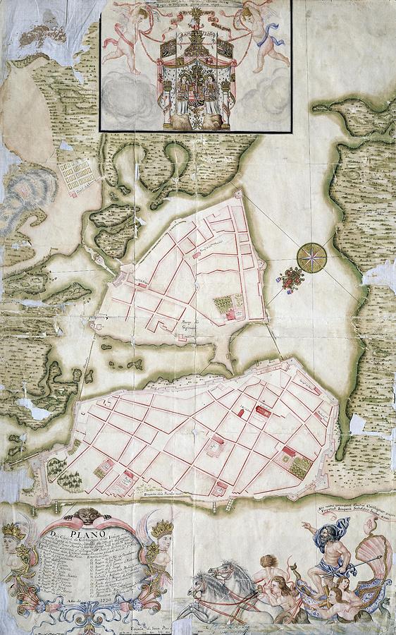 Cartagena De Indias - Map, 1730. Herrera Sotomayor Juan. Neptuno. Drawing by Juan de Herrera Sotomayor -d 1732-