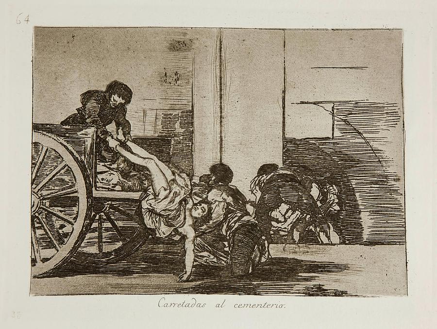 Cartloads to the cemetery. 1812 - 1814. Etching, Aquatint, Burn... Painting by Francisco de Goya -1746-1828-
