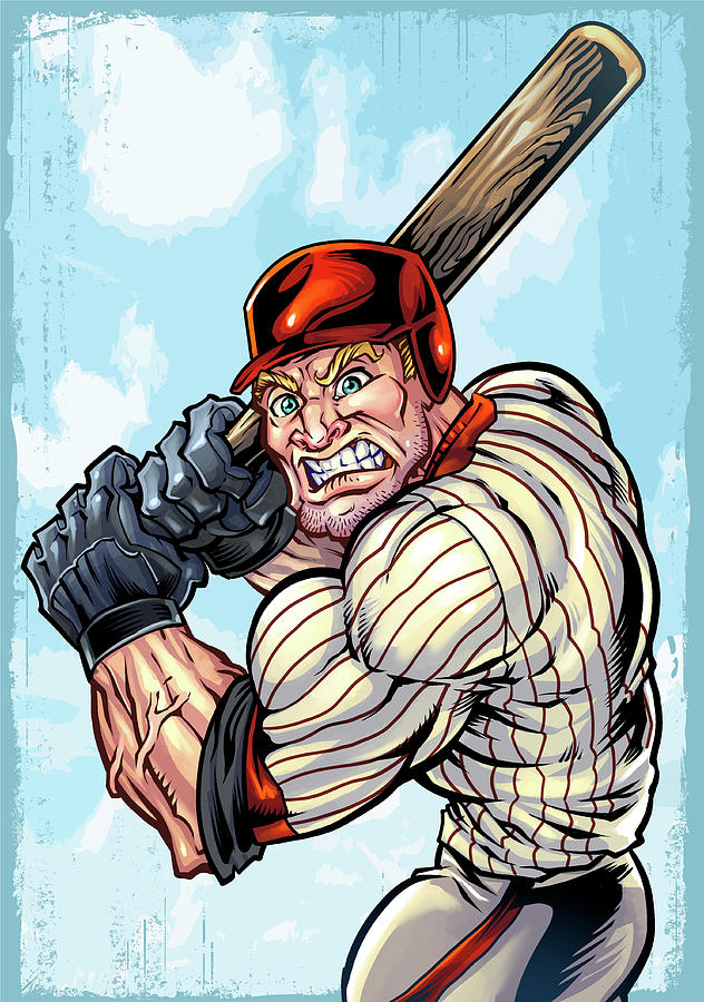 Portrait Digital Art - Cartoon Baseball Player Mascot by Flyland Designs