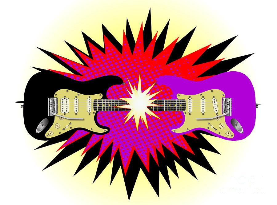 Cartoon Electric Guitar Splash Digital Art by Bigalbaloo Stock - Pixels