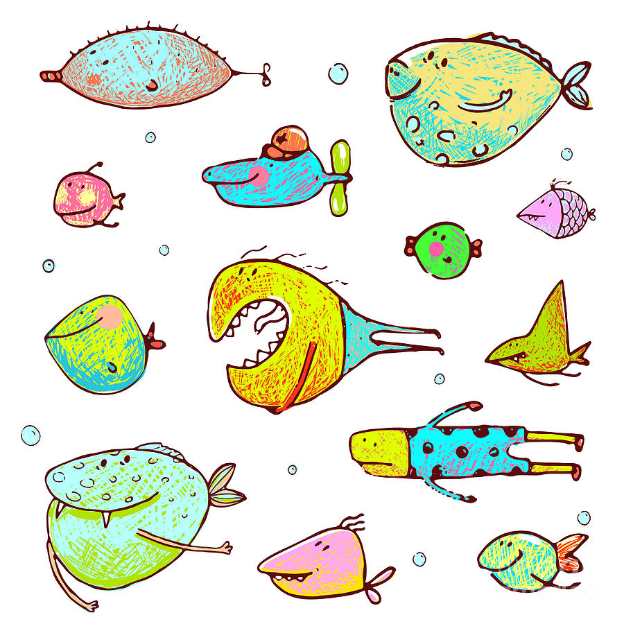 Cartoon Fun Humorous Fish Drawing Digital Art by Popmarleo Pixels