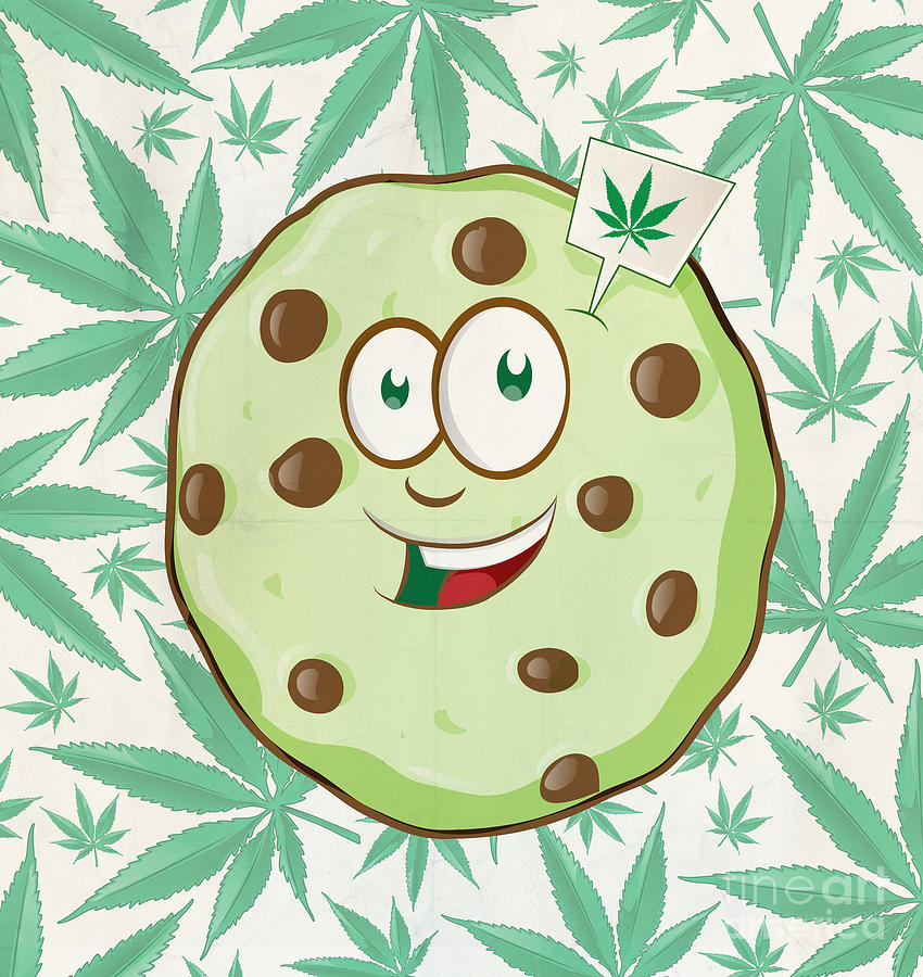 Cartoon Mascot Cookie With Marijuana Flavor Digital Art By Domenico Condello