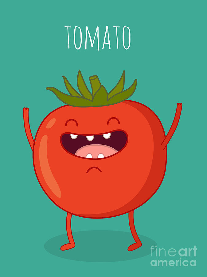 Soup Digital Art - Cartoon Tomato With Eyes And Smiling by Serbinka Soup Digital Art - Cartoon Tomato With Eyes And Smiling by Serbinka
