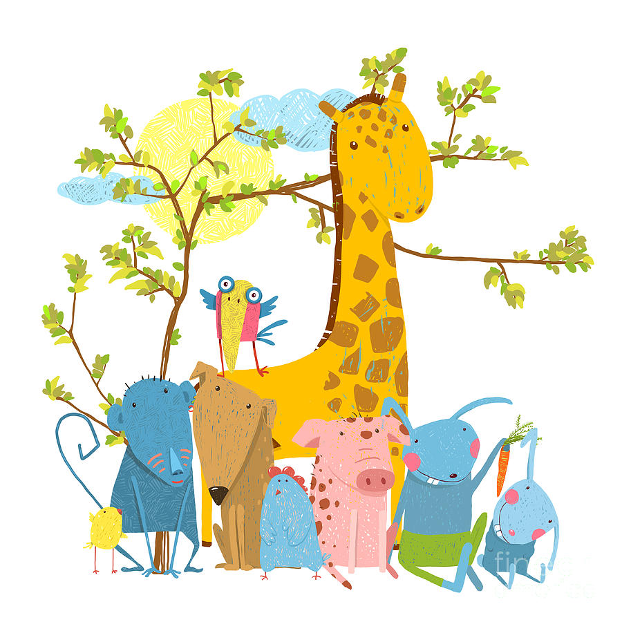 Cartoon Zoo Friends Animals Group Digital Art by Popmarleo - Fine Art  America
