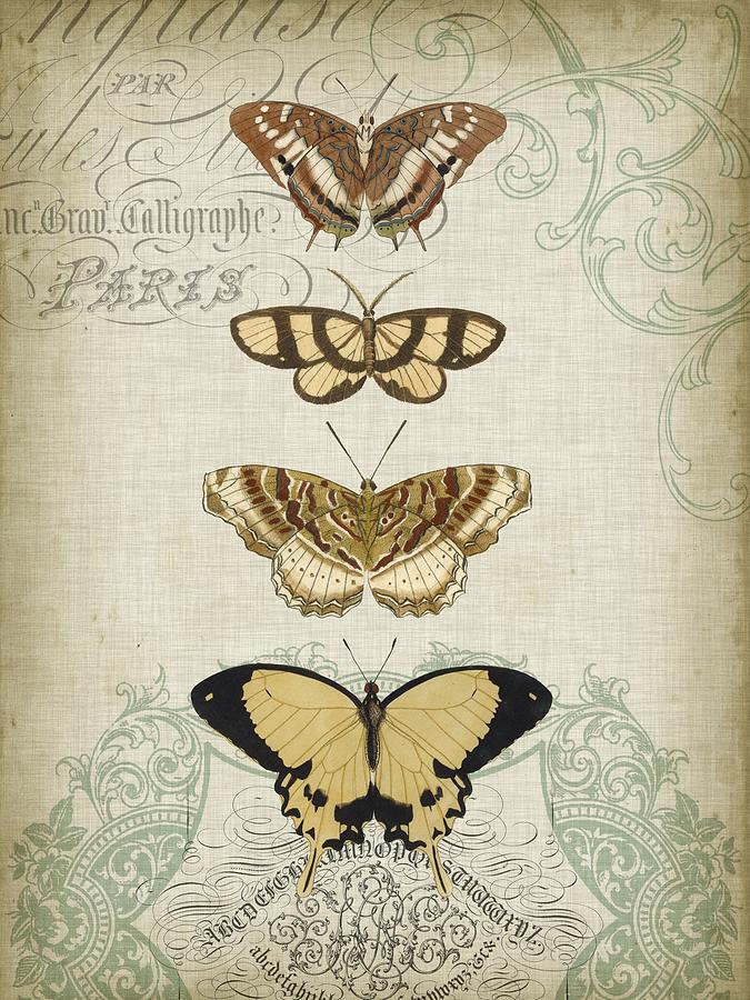 Cartouche & Butterflies II Painting by Jennifer Goldberger