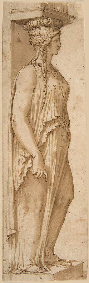 Caryatid Facing Right Drawing by Attributed to Pirro Ligorio
