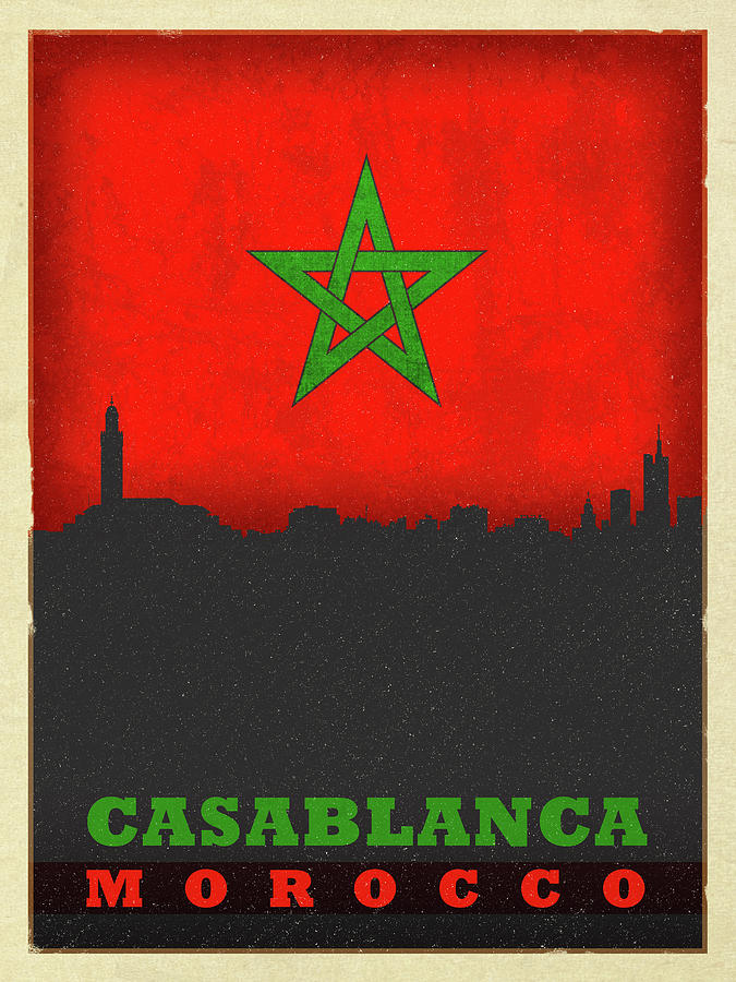 Casablanca Morocco World City Flag Skyline Mixed Media by Design ...