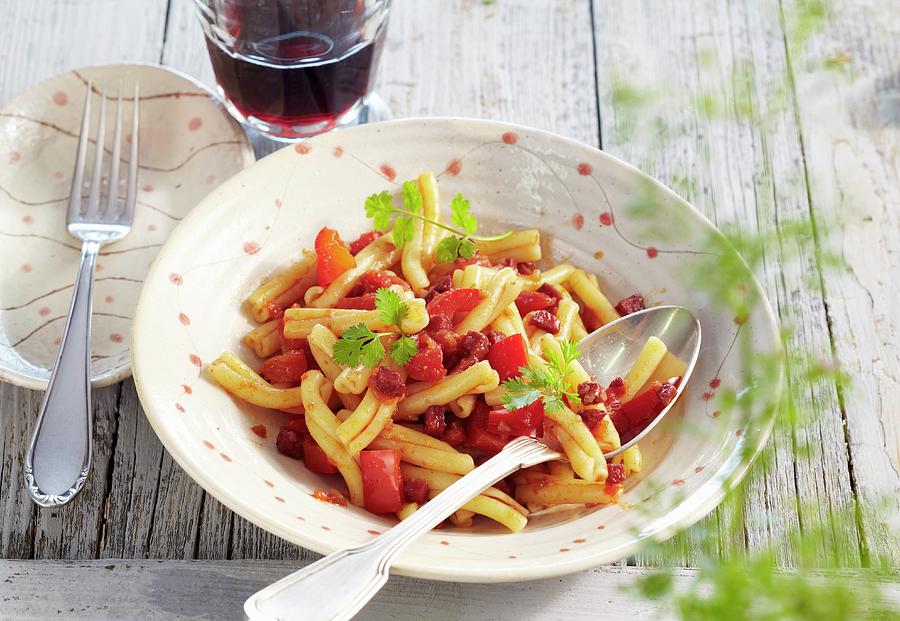 Casareccia With A Spicy Tomato Sauce Photograph by Teubner Foodfoto