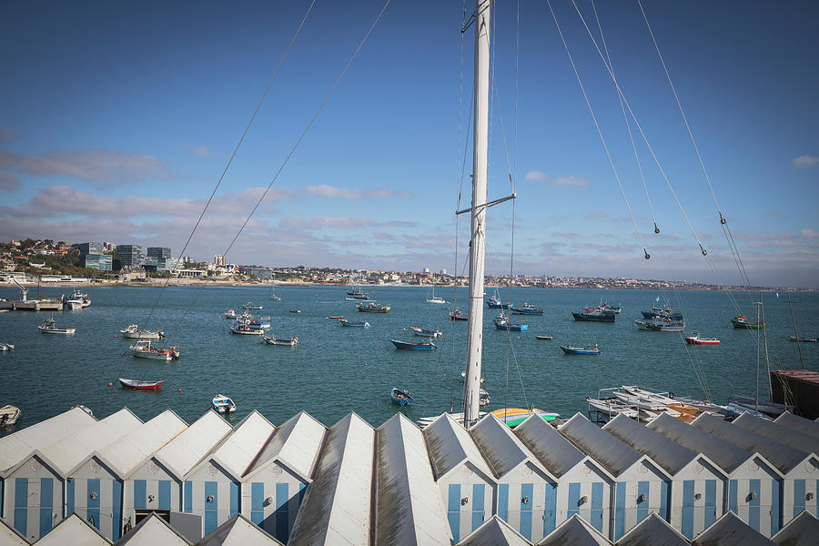 Summer Photograph - Cascais Coast And Boats  From Aerial View by Cavan Images
