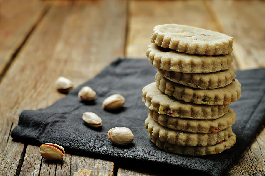Cashew Butter Cookies With Pistachios On A Wood Background Photograph by Natasha Arz