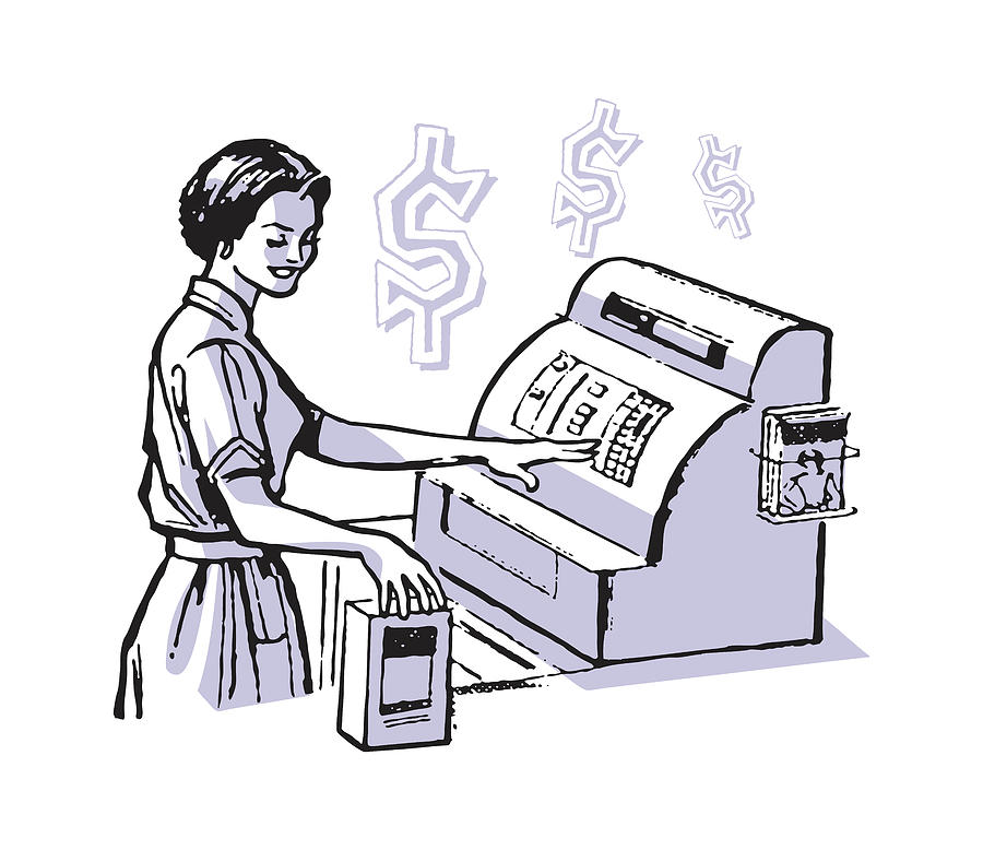 Cashier at Grocery Store Drawing by CSA Images - Fine Art America