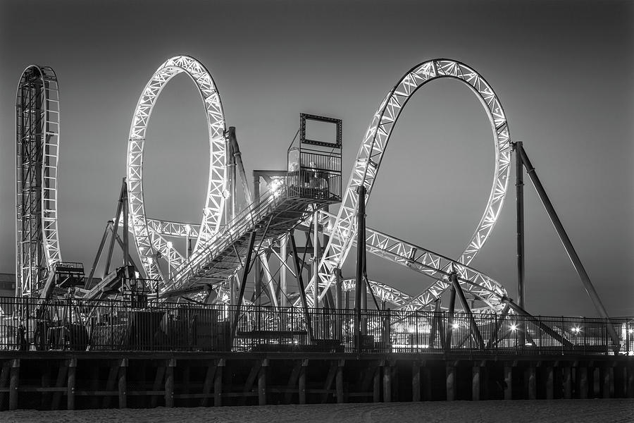Casino Pier and Hydrus Sunset BW Photograph by Susan Candelario
