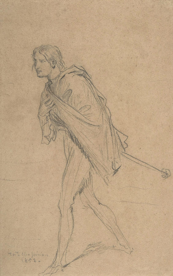 Cassio Bowing Drawing by Theodore Chasseriau