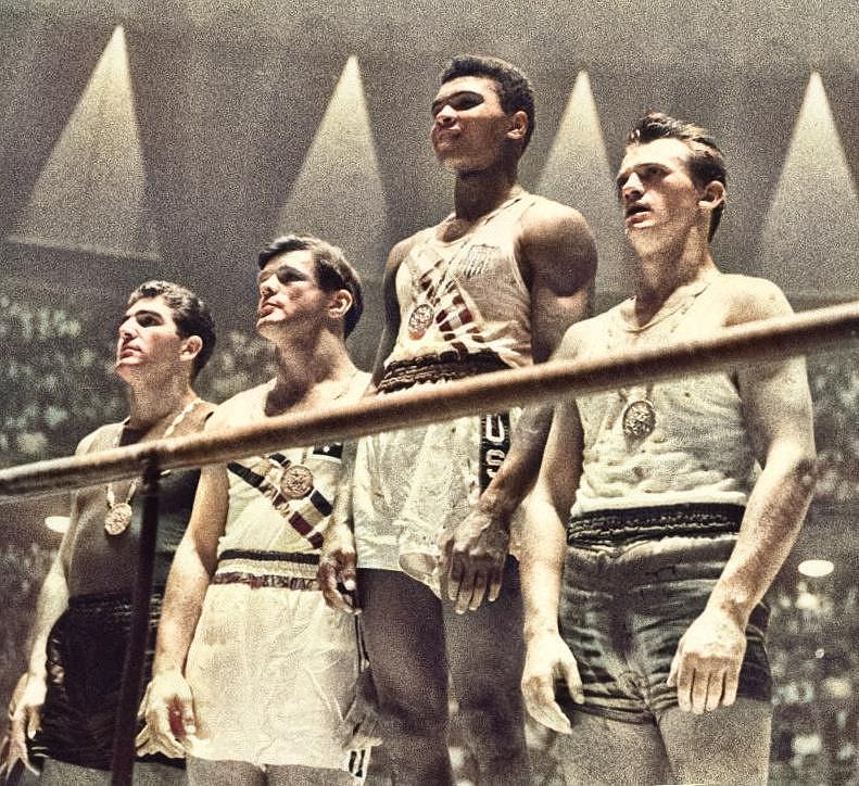 Cassius Clay, Later Muhammad Ali,  Second From Right  At The 1960 Olympics Colorized By Ahmet Asar Painting