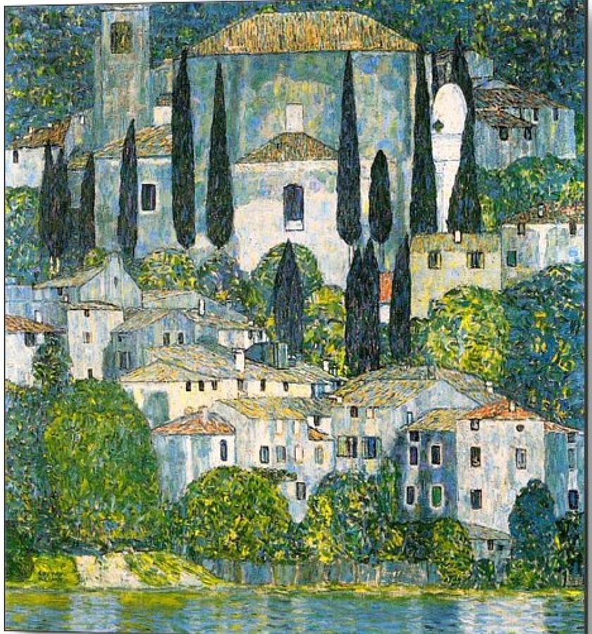 Church in Cassone Fine Gustav Klimt Print on canvas on acrylic plexiglas 