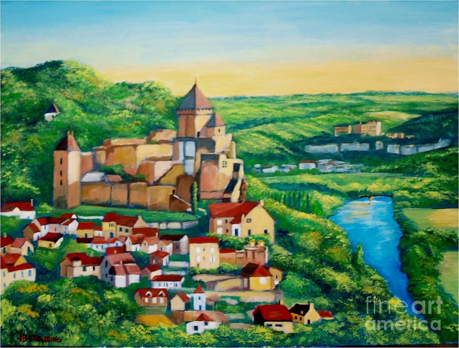 Castelnaud Castle, France Painting by Jean Pierre Bergoeing