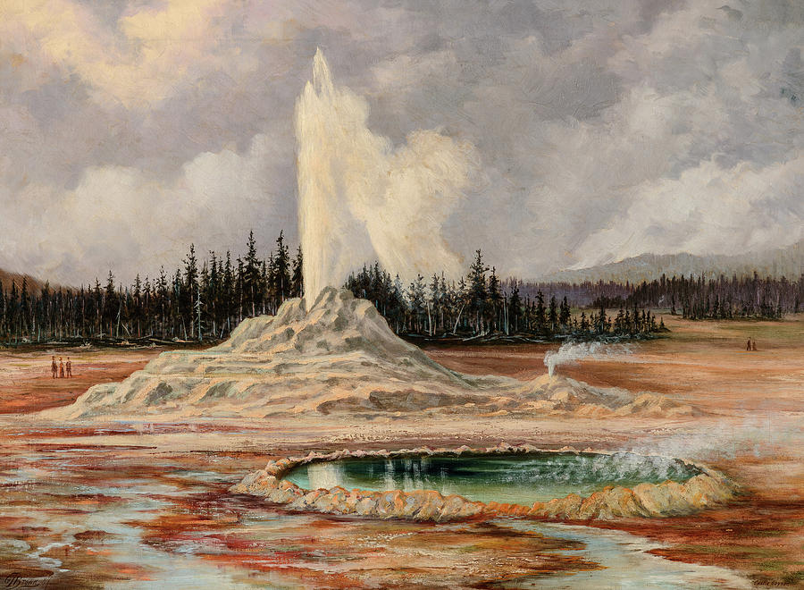 Yellowstone National Park Painting - Castle Geyser and Well, Yellowstone, 1887 by Grafton Tyler Brown