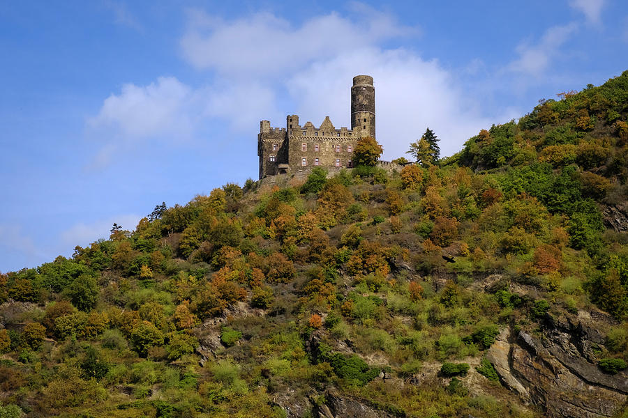Castle Maus on the Rhine in Autumrn Photograph by Mary Lee Dereske