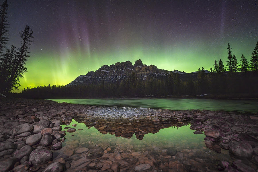 Banff National Park Photograph - Castle Mountain Aurora by Yongnan Li ?????