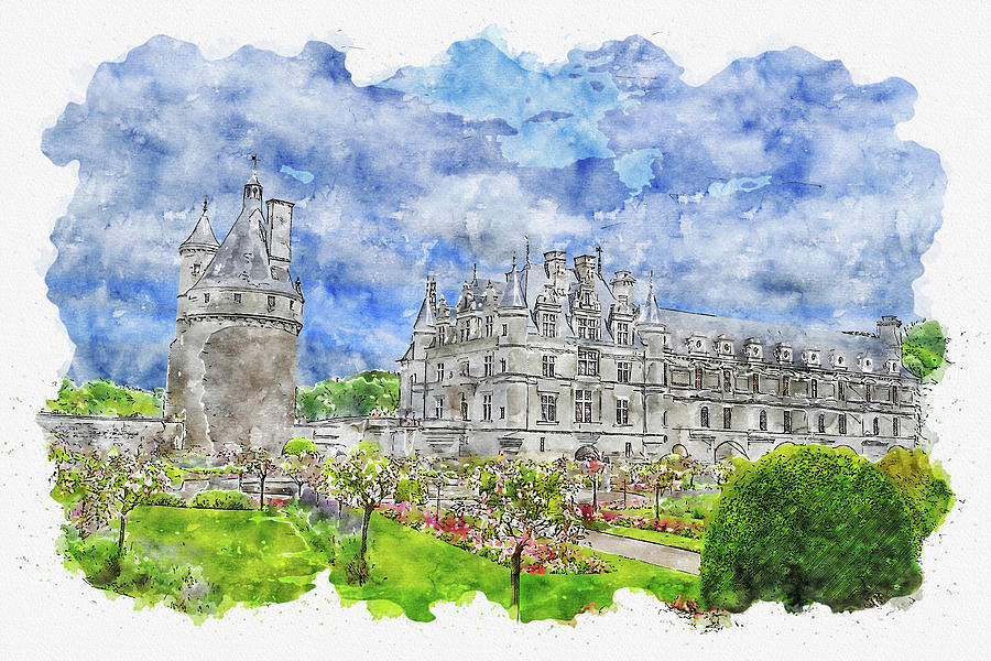 Castle #watercolor #sketch #castle #france Digital Art by TintoDesigns