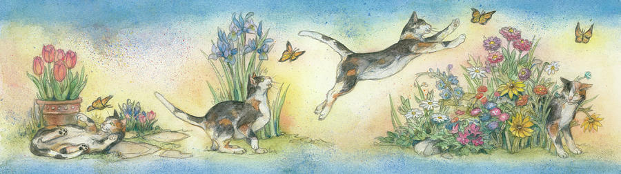 Cat Painting - Cat And Butterfly by Kim Jacobs