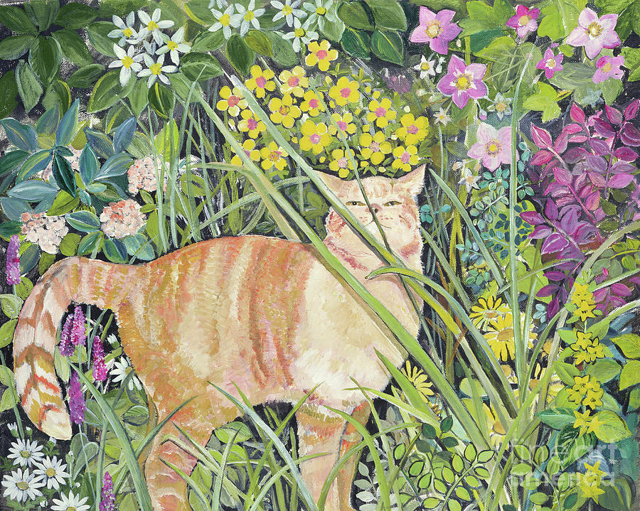 Cat And Long Grass, 1996 Painting by Hilary Jones Cat And Long Grass, 1996 Painting by Hilary Jones