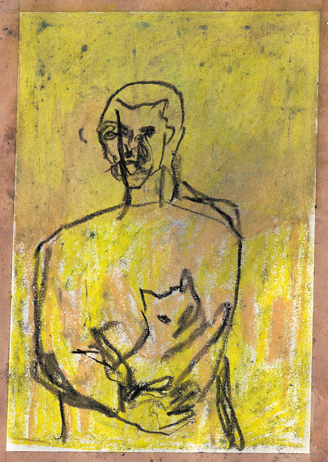 Cat and owner Drawing by Edgeworth Johnstone