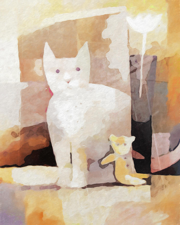 Cat and Teddy Painting by Lutz Baar