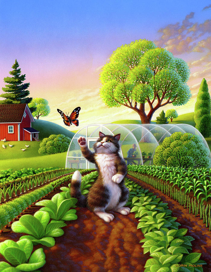 Cat and the Butterfly Painting by Robin Moline