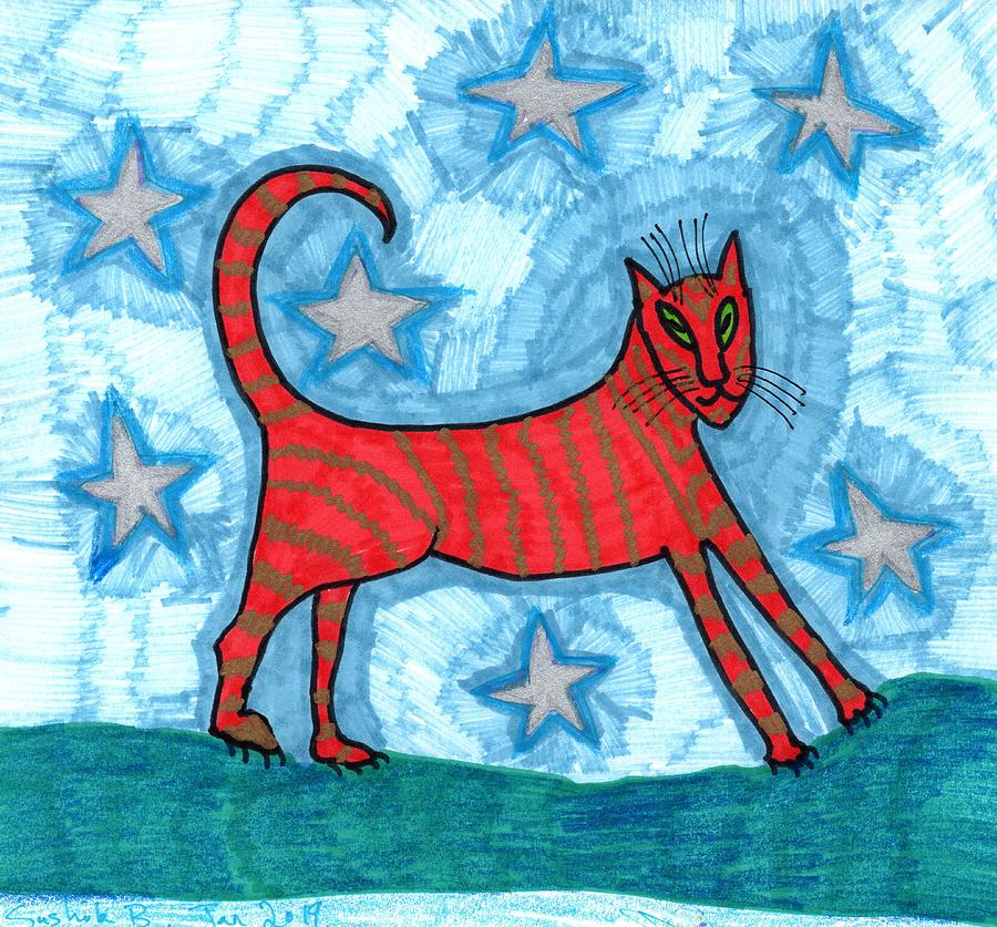 Cat Drawing - Cat by Starlight by Sushila Burgess Cat Drawing - Cat by Starlight by Sushila Burgess