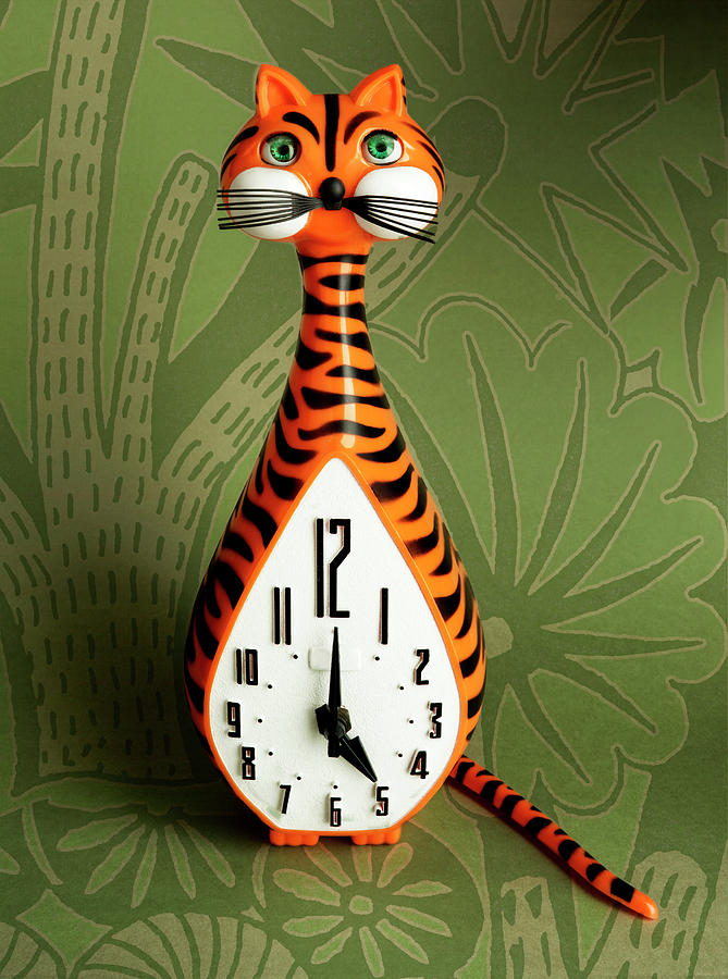 Vintage Drawing - Cat Clock by CSA Images