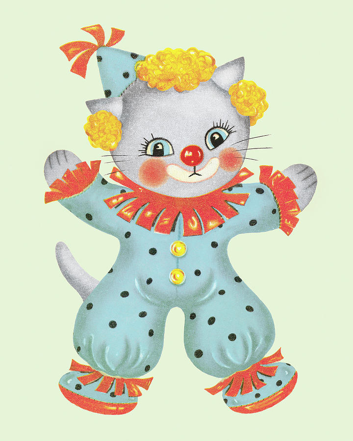 Vintage Drawing - Cat Clown by CSA Images