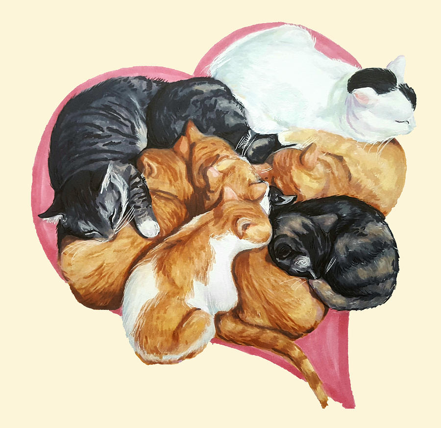 Cat Painting - Cat Cuddle Puddle of Love by Nicole Mastroserio