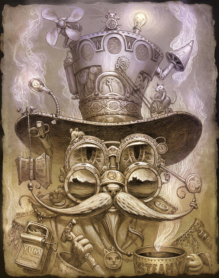 Cat daddy steam Painting by Jeff Haynie