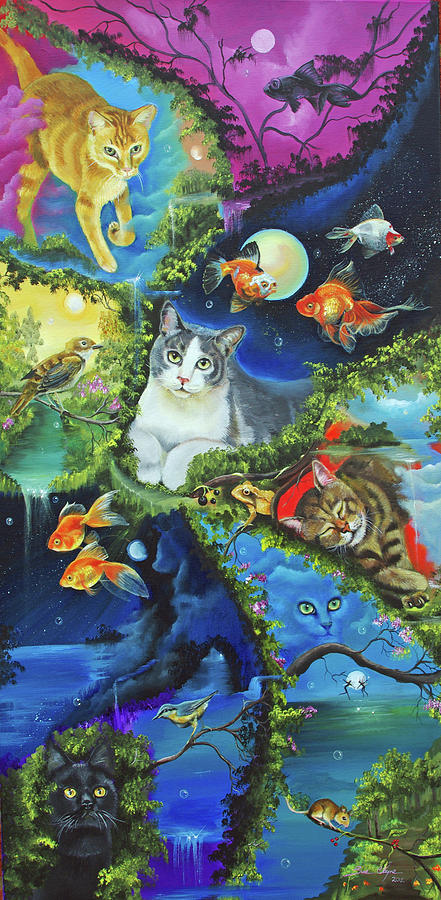 Fish Painting - Cat Dreaming by Sue Clyne