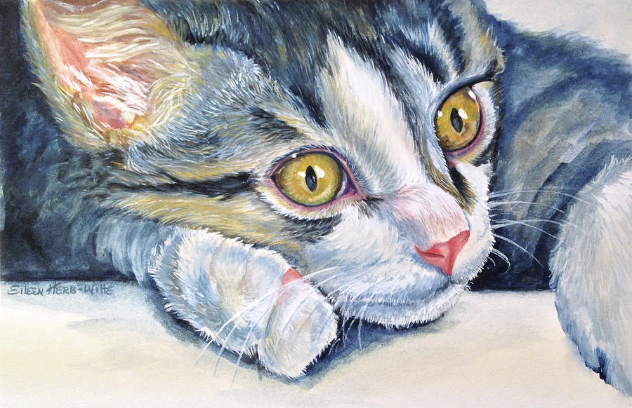 Portrait Painting - Cat Eyes by Eileen Herb-witte