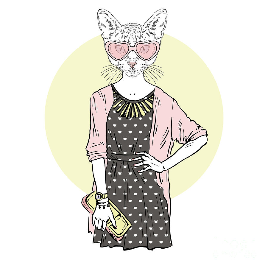 Fancy Digital Art - Cat Girl Hipster Furry Art by Olga angelloz