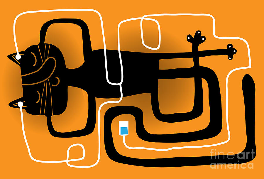 Symbol Digital Art - Cat In Relax Posture With A Music Player by Complot Symbol Digital Art - Cat In Relax Posture With A Music Player by Complot